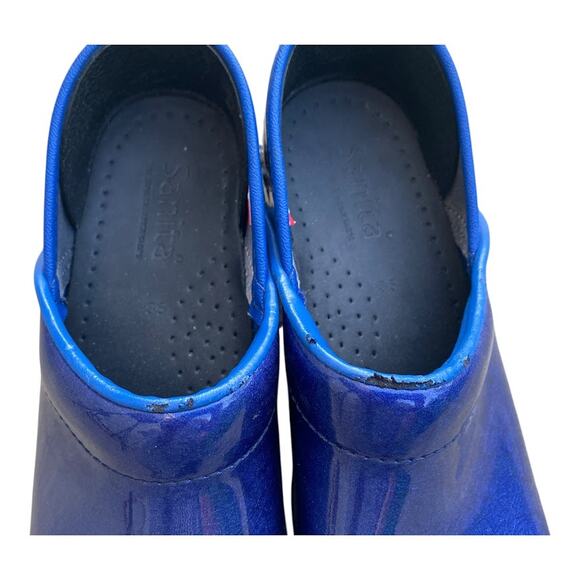 Sanita Professional Clogs Blue Marbled Patent Leather Nurse Shoe SZ 4 EU 35 - Picture 9 of 14